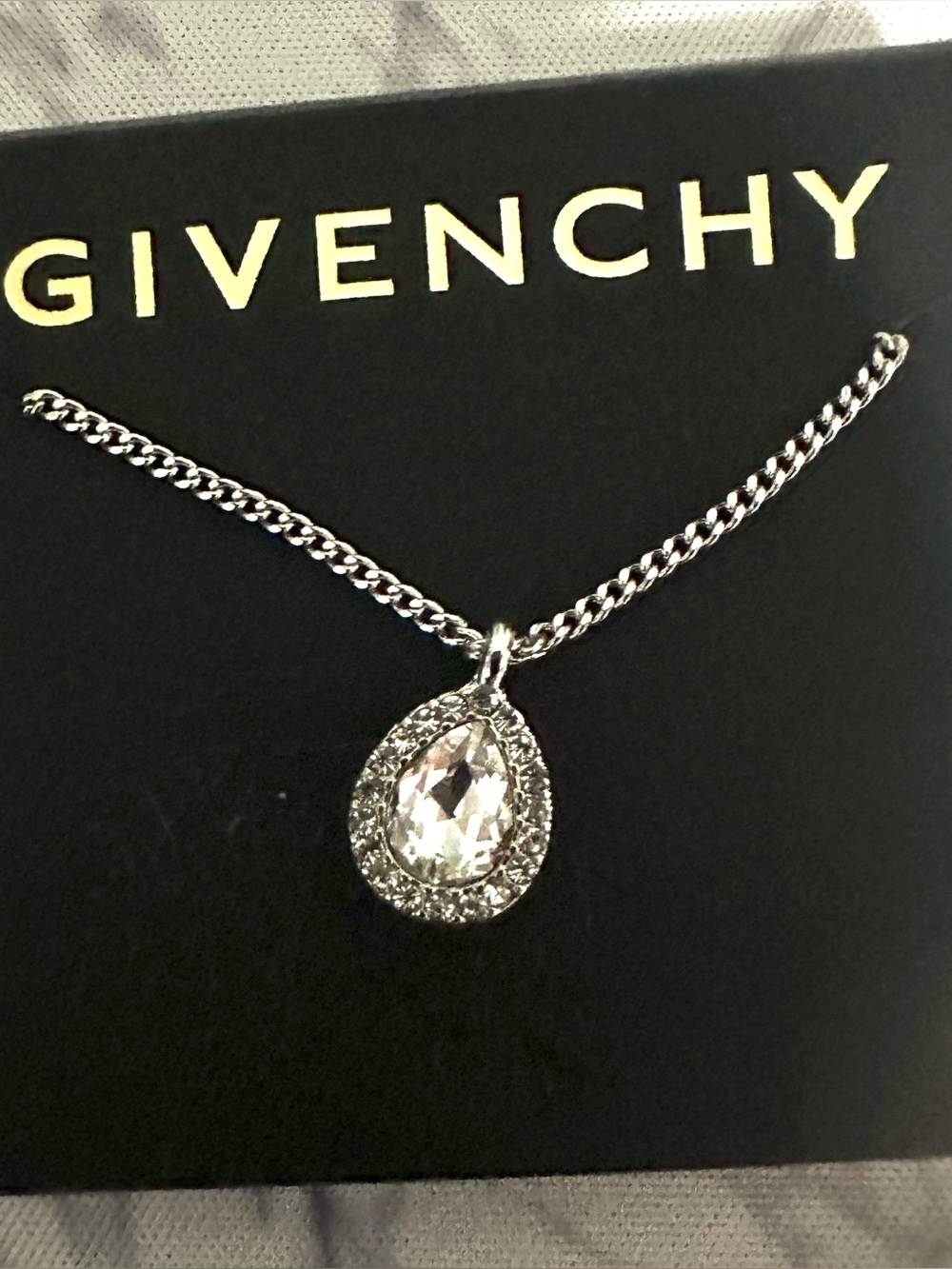 Givenchy Crystal Teardrop Halo Necklace in Silver
